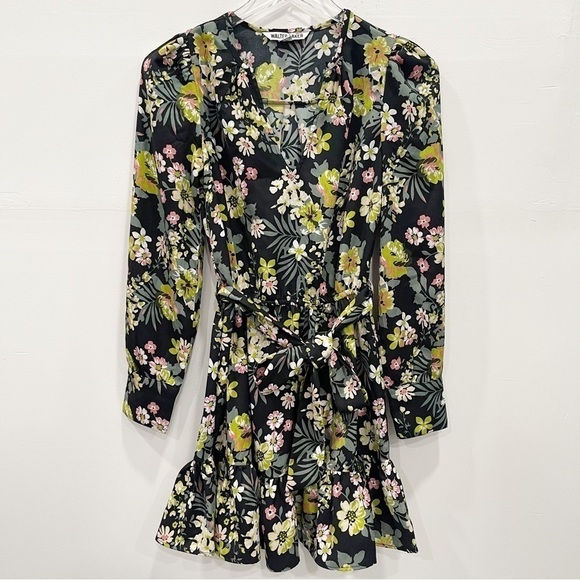 Walter Baker Leighton Floral Belted Mini Dress Size X-Small Long Sleeve A-Line - Picture 2 of 11